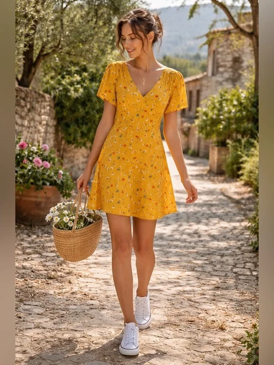 Madewell Silk Belladonna Dress Womens Sz 6 Yellow Floral Mini Cottage Boho Lux - Picture 1 of 11